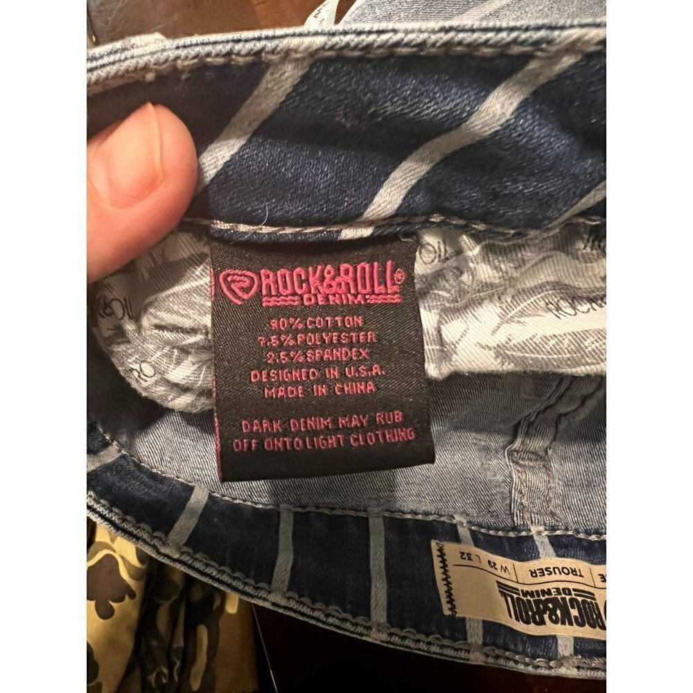 Women's Rock & Roll Denim High Rise Extra Stretch Striped Trouser Jeans Size 29 - Picture 6 of 6